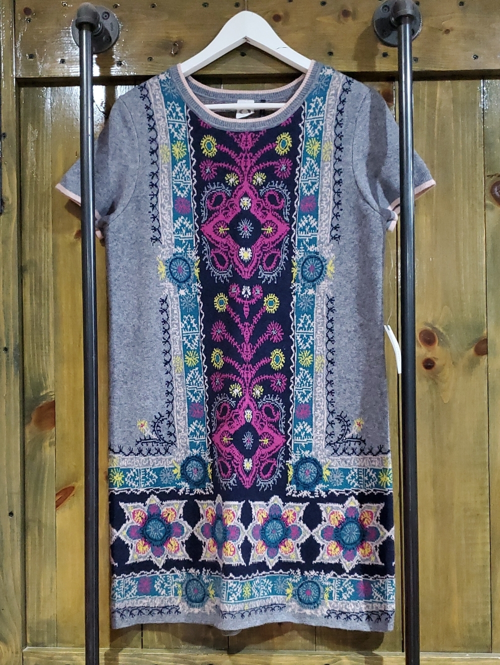 Anthropolohie Gray Knit Dress with Colorful Embroidered Panel Akemi